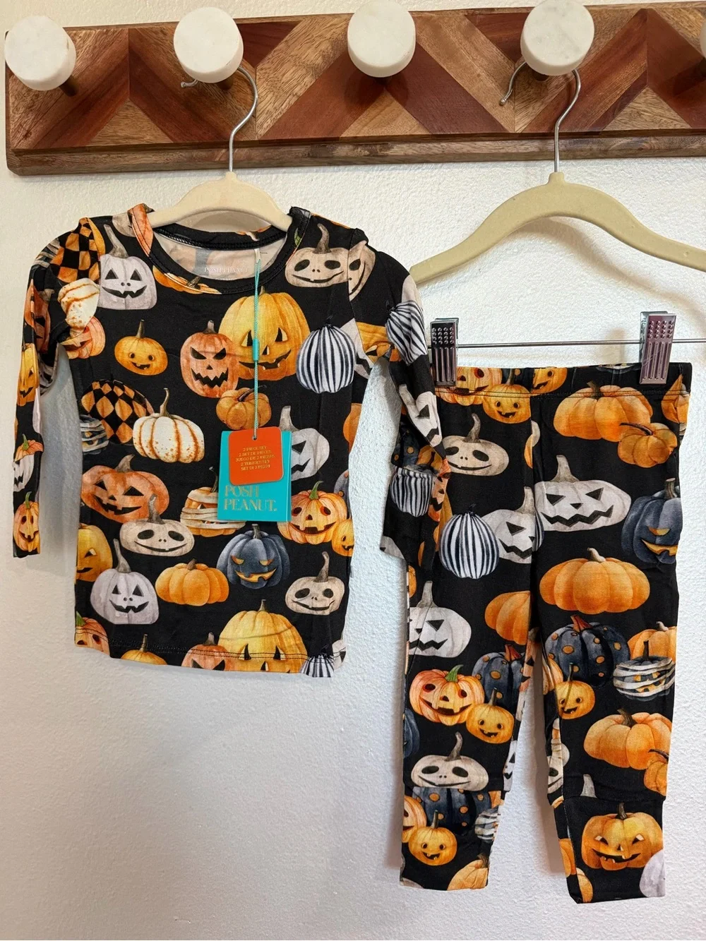 Posh Peanut Hitch Pumpkin Print Long Sleeve Pajamas for 6-12 baby kids